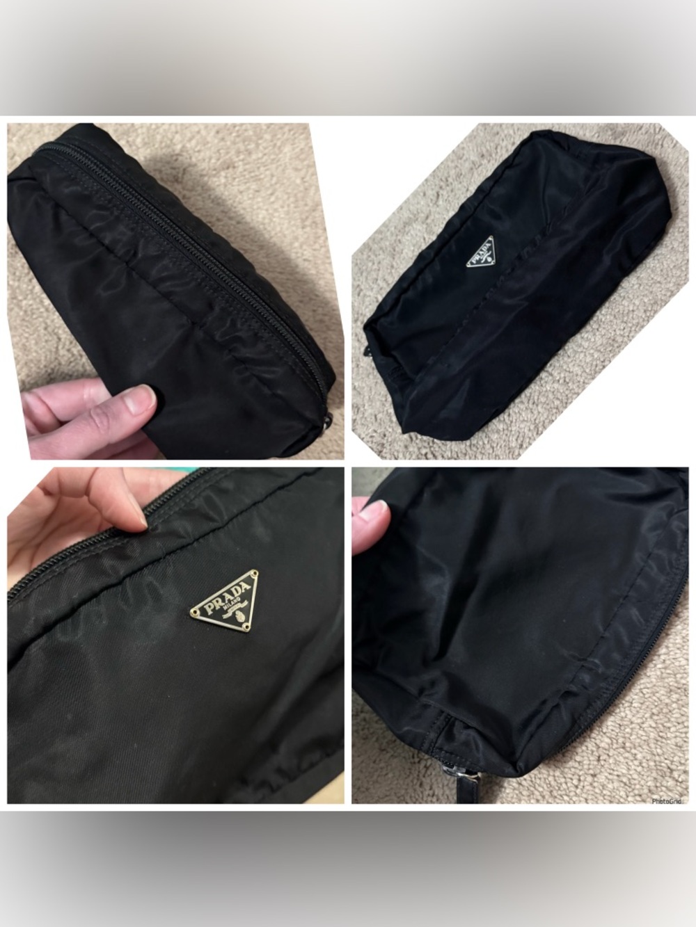 Prada AUTHENTIC Vintage Tessuto Nylon Black Logo Triangle Pouch Case Makeup Bag - Picture 9 of 16